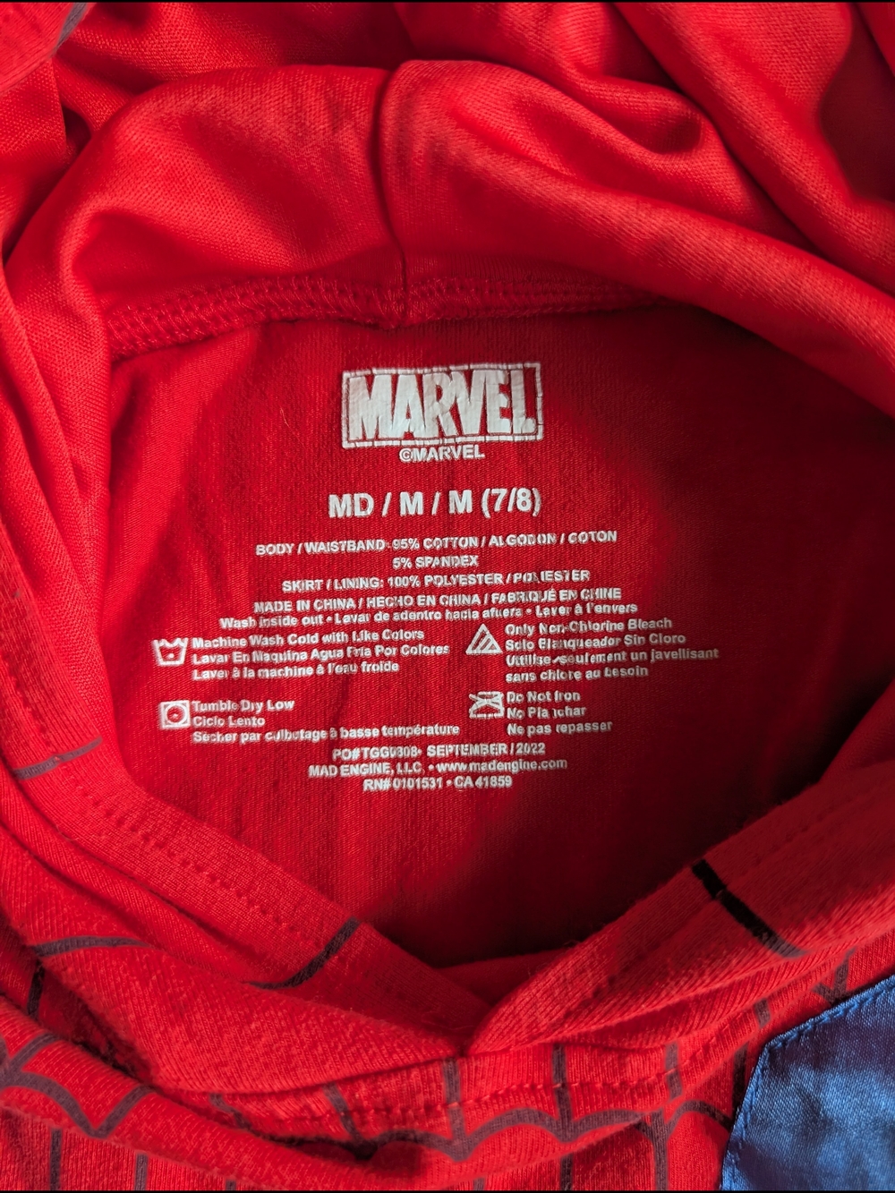 Marvel Spider-Man Hooded Costume Dress - Girls Size 7/8 - Picture 5 of 7